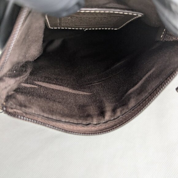 Vintage Coach Small Crossbody Bag Tan Logo Printed Canvas Brown Leather Accents - Picture 5 of 12